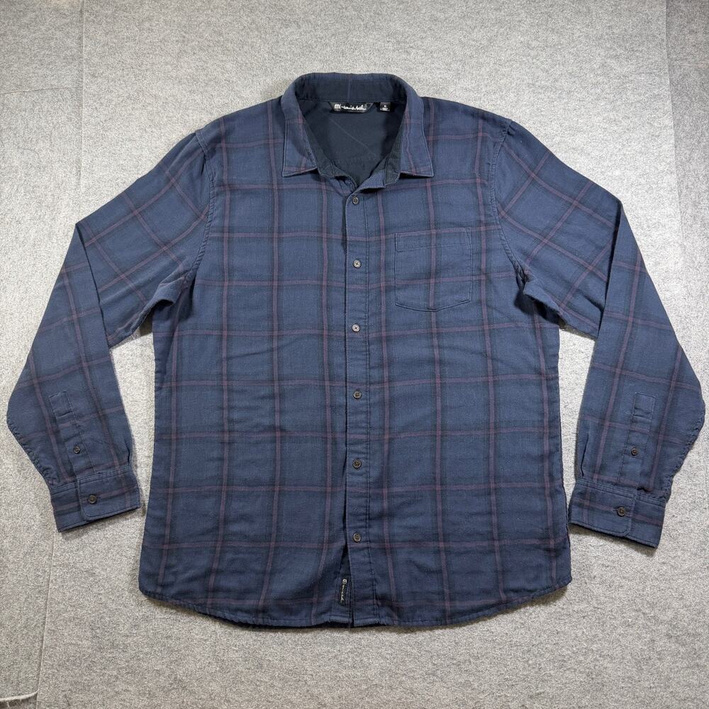 Travis Mathew Button Down Shirt Mens XL Navy Plaid Golf Classic Fit Cotton